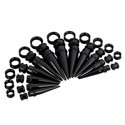 Oyaface 36PC Big Gauges Kit Ear Stretching 00G-20mm Acrylic Taper Plug Silicone Tunnels Piercing Kits Black