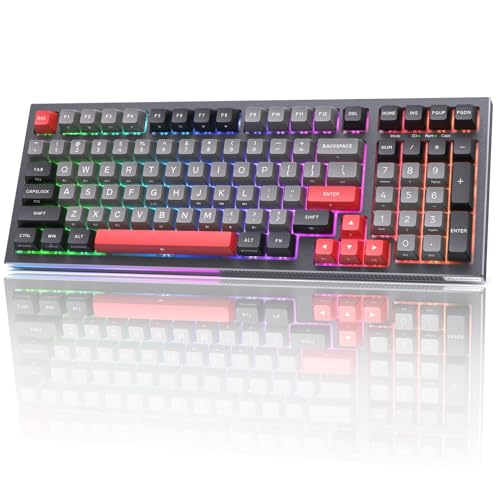KEMOVE K98 Wireless Gaming Mechanical Keyboard with BT5.0/2.4G/Type-C,RGB Backlight,98 Keys Hot-Swappable,4000mAh Massive Battery,Software Support,Diamond Silence Red Switch