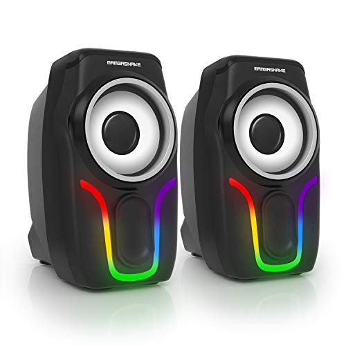 Computer Speakers,2.0 Stereo Volume Control Gaming Speakers with Surround Sound,6 RGB LED Backlit Effect,USB Powered Wired Laptop Speakers with 3.5mm for Desktop Computer/PC/Laptops(Black)