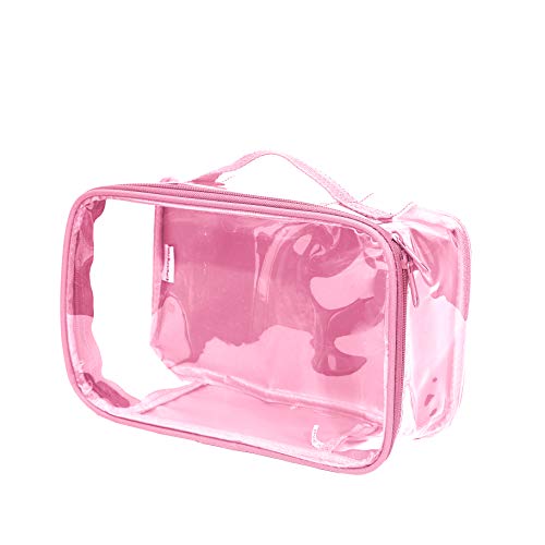 Small Clear Travel Packing Cube/See Through PVC Plastic Pouch for Carry On Suitcase, Backpack or Diaper Bag/Transparent Multipurpose Accessories, Makeup & Underwear Organizer w/Handle (Rose)