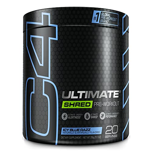 Cellucor C4 Ultimate Shred Pre Workout Powder for Men & Women, Metabolism Supplement with Ginger Root Extract, ICY Blue Razz, 20 Servings (Pack of 1)