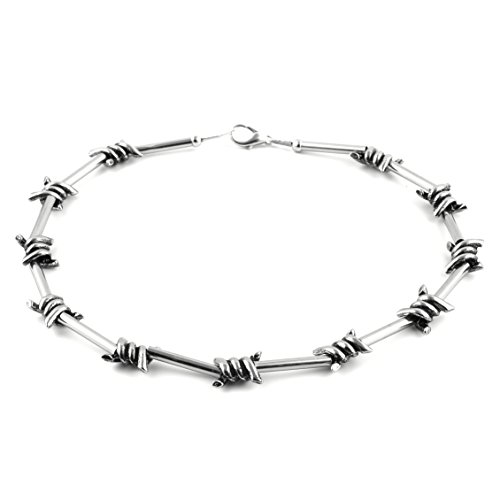 HZMAN Men's Punk Gothic Alloy Barbed Wire Necklace 20 Inch (Silver)