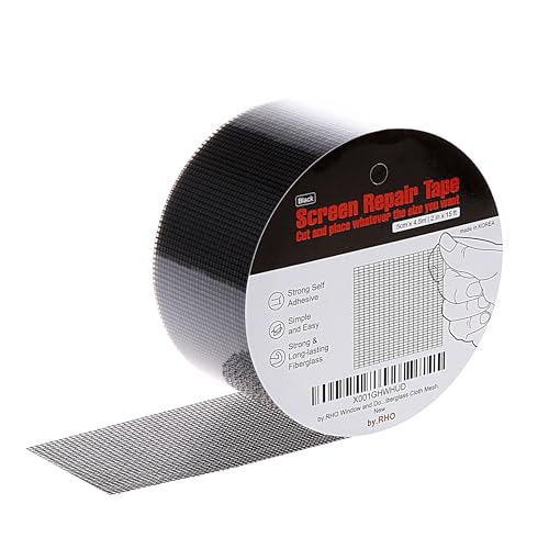 by.RHO Window Screen Repair Kit Tape (Black, 2' x 15FT) for Window Screen and Screen Door Tears Holes 3-Layer Strong Adhesive & Waterproof Tape Fiberglass covering mesh