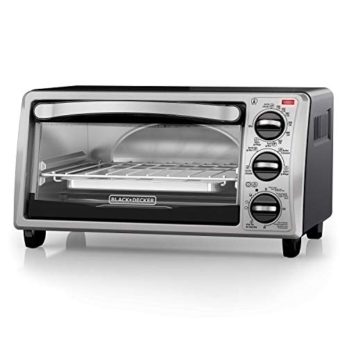 BLACK+DECKER 4-Slice Toaster Oven, TO1313SBD, Even Toast, 4 Cooking Functions Bake, Broil, Toast and Keep Warm, Removable Crumb Tray, Timer, 15.47 Inch