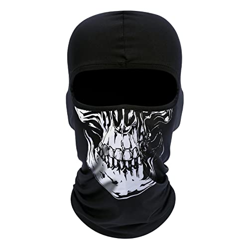 Fuinloth Balaclava Face Mask, Summer Cooling Neck Gaiter, UV Protector Motorcycle Ski Scarf for Men/Women Skull