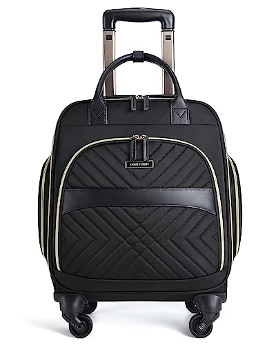 LIGHT FLIGHT Rolling Laptop/Computer Bag with Spinner Wheels for Carry on Business Travel , Women Men Briefcase 15.6 Inch , Water-resistant , Quilted Black