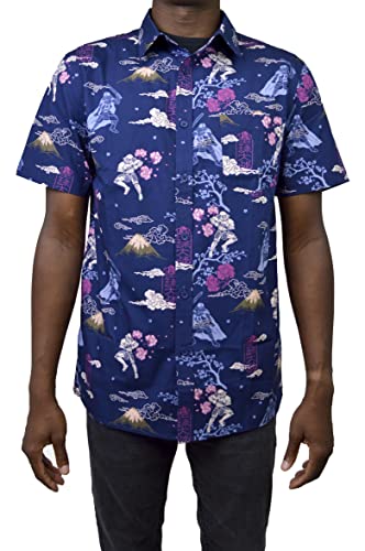 STAR WARS Men's Darth Vader and Stormtroopers Samurai Print Button Down Shirt - Navy - X Large