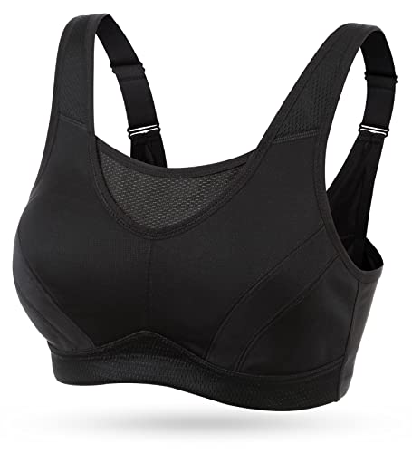 Wingslove Women's Full Coverage High Impact Wirefree Workout Non Padded Sports Bra Bounce Control (Black,40D)
