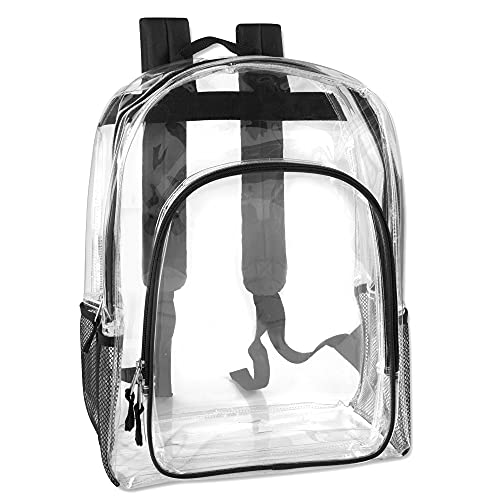 Clear See Through Backpack Heavy Duty | Transparent Clear Backpack Bags Stadium Approved for Women, Men, School, Travel (Black)