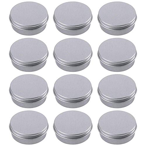 1 Ounce Aluminum Tin Jar Refillable Containers 30ml Aluminum Screw Lid Round Tin Container Bottle for Cosmetic,Lip Balm, Cream, 12 Pack.