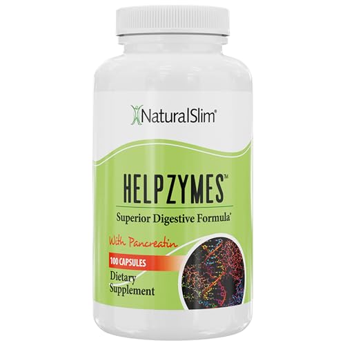 NaturalSlim Helpzymes Digestive Enzymes for Digestion, Bloating, Gas Relief & Gut Health Supplement - Digestion Supplement with Pancreatin, Betaine HCL & Daily Essential Enzyme - 100 Caps (Solo)