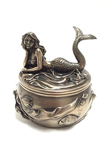 SUMMIT COLLECTION Art Nouveau Antique Bronze Mermaid Calypso Embellished Trinket and Jewelry Box