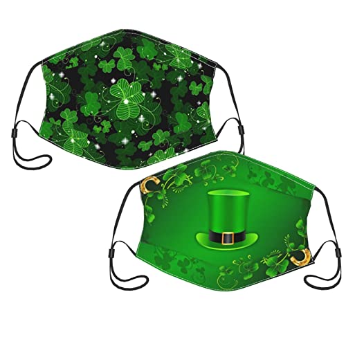 St. Patrick's Day 2 Pcs Face Mask with Filter Pocket Reusable Adjustable Breathable Fashion Balaclava for Adult Women Men