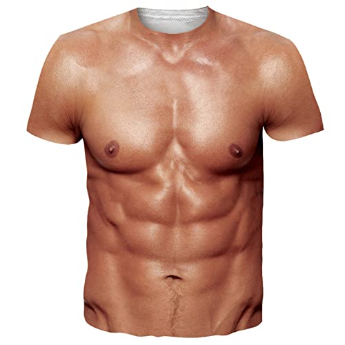 Goodstoworld 3D 6 Pack Abs T Shirts Mens Chest Shirts Ugly Pattern Unisex Ugly Party Gift Cool Costume Tees Bare Belly for Women and Men X-Large