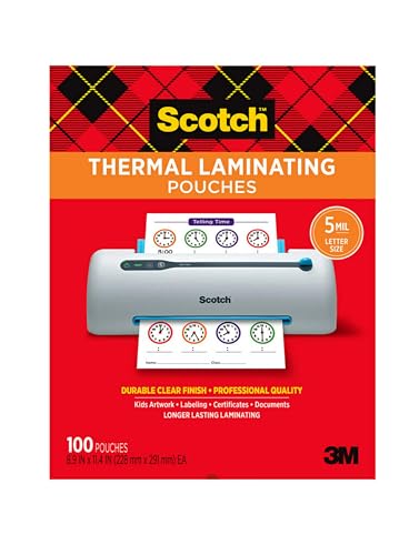 Scotch Thermal Laminating Pouches Premium Quality, 5 Mil Thick for Extra Protection, 100 Pack Letter Size Laminating Sheets, Our Most Durable Lamination Pouch, 8.9 x 11.4 inches, Clear (TP5854-100)