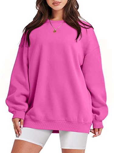 ANRABESS Oversized Sweatshirt for Women Fleece Pullover Top Long Sleeve Crewneck Casual Sweater Y2K Trendy Comfy Cute Fall Clothes Hoodies 1019yanfen-M Hot Pink