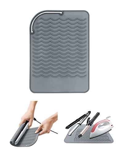 Heat Resistant Mat for Curling Iron, Flat Irons and Hair Straightener Hair Styling Tools 9' x 6.5', Food Grade Silicone, Grey