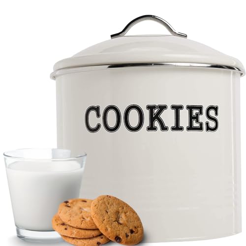 Airtight Cookie Jar/Large Cookie Jar - Cookie Jars with Lids/Cookie Container, Ivory Cookie Tin, Cookie Tins with Lids, Cookie Jars for Kitchen Counter Decorative - Makes a Great Dog Treat Jar