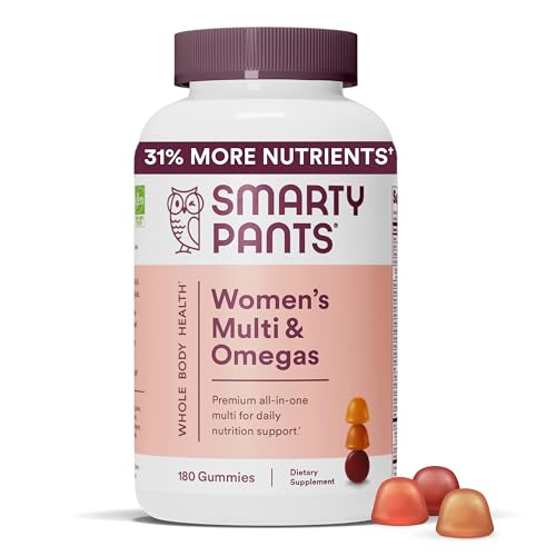 SmartyPants Women's Multivitamin Gummies: Omega 3 Fish Oil (EPA/DHA), Methylfolate, CoQ10, Vitamin D3, C, Vitamin B12, B6, Vitamin A, K & Zinc, Gluten Free, 180 Count (30 Day Supply)