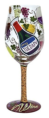 Designs by Lolita “My Therapy” Hand-painted Artisan Wine Glass, 15 oz.
