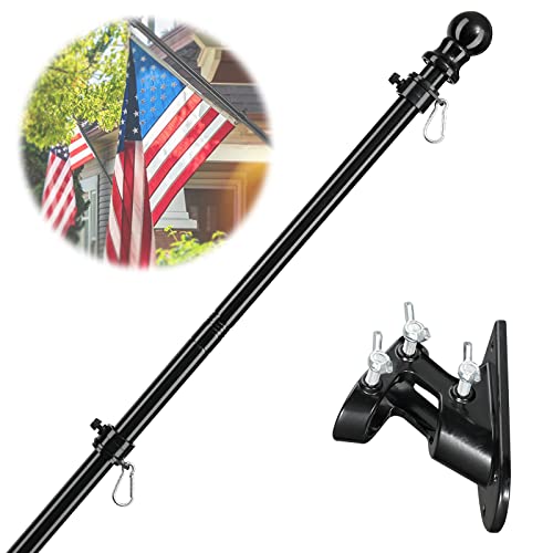 Barcetine American Flag Poles for Outside House - 5ft Tangle Free Flag Pole for House with Holder Bracket,Residential Flagpole Kit for Outdoor Porch Garage Boat Truck - Black