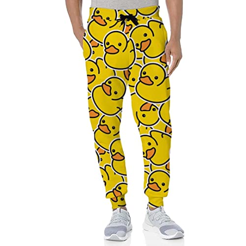 Yellow Rubber Ducks Sweatpants, Funny Cartoon Joggers Pants Men's Casual Drawstring Athletic Loose-fit Pants with Pockets for Workout Running Training XL