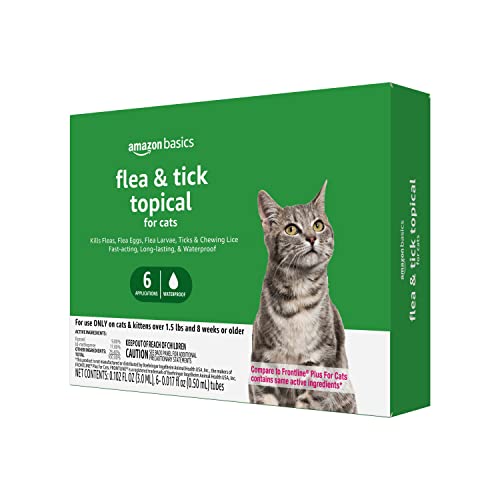 Amazon Basics Flea and Tick Treatment for Cats (Over 1.5 lbs), 6 Count (Previously Solimo)