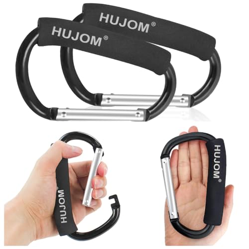 2 Pcs Hujom Stroller Hooks Carabiner Clips to Hang Mom Diaper, Purse Grocery, and Shopping Bags. Heavy Duty Accessories for Outdoor, Camping and Hiking.