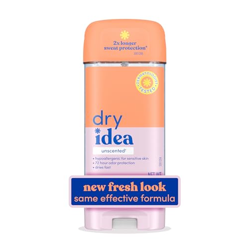 Dry Idea Gel Deodorant & Antiperspirant | 2X Longer Sweat Protection | 72-Hour Odor Protection | Unscented & Hypoallergenic for Sensitive Skin, 3 oz.