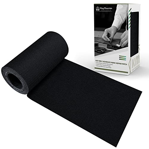 KING MOUNTAIN 100% Cotton Fabric Iron-on Repair Patch, Inside&Outside Clothes Repair Patch, 3'x60' with Backing Glue Repair Decorative Patch kit (Black)