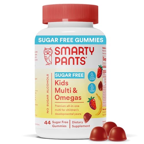 SmartyPants Kids Multivitamin Gummies, Sugar Free: Omega 3 (ALA), Vitamin D3, C, Vitamin B12, B6, Vitamin A, K & Zinc for Immune Support, Erythritol Free, Strawberry Banana, 44 Count (22 Day Supply)