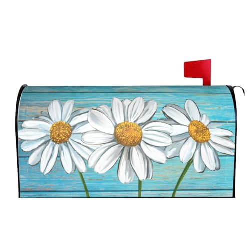 Daisy Floral Mailbox Cover Magnetic Standard Size 21' x 18' Spring Mailbox Wraps Wooden Flowers Magnetic Mail Wraps Cover Post Letter Box Garden Home Decorations