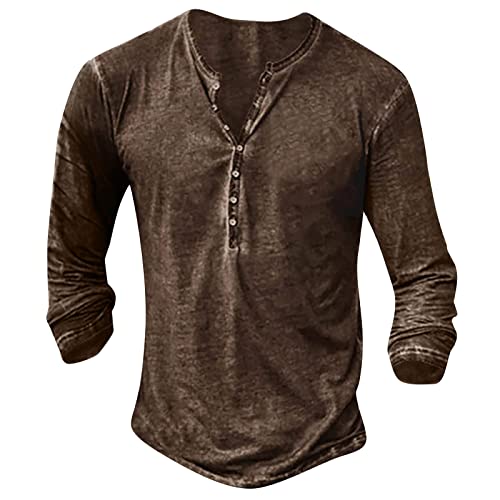Men's Skull Graphic Loose T-Shirt Y2K Long Sleeve Henley Shirts Goth Quarter-Button Tops Vintage Streetwear