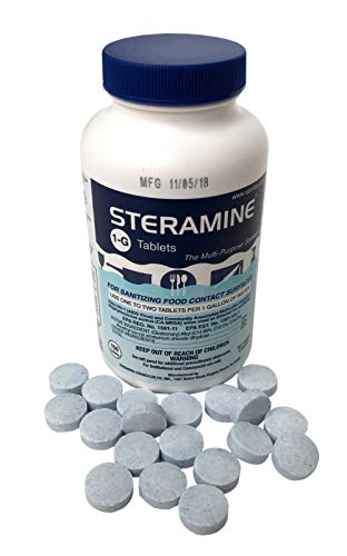 Steramine Sanitizing Tablets, For Sanitizing Food Contact Surfaces, Kills E-Coli; HIV; Listeria, Model 1-G, 150 Sanitizer Tablets per Bottle, Blue, Pack of 1 Bottle