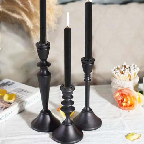 SDALI HOME Candlestick Holders Black Candle Holder Set in 3 Designs-Taper Candle Holders Set of 3 for Candlesticks,Modern Wood Candle Stick Candle Holders for Decor