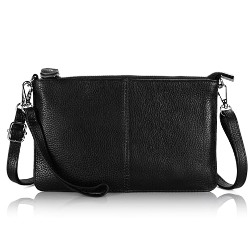 befen Black Women's Genuine Leather Wristlet Clutch Crossbody Phone Bags Wallet Purses and Handbags for Women, Fit Phone 14 Pro Max