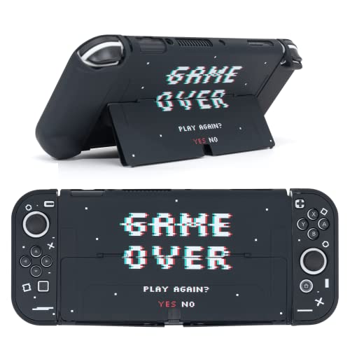 BelugaDesign Game Over Switch Case | Dockable Kickstand Retro Arcade Space Black Hard Protective Cover | Snap on Cover Shell Compatible with Nintendo Switch OLED (Switch OLED, Black)