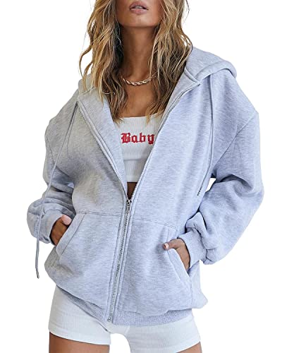 EFAN Women's Winter Y2k Zip Up Hoodies and Casual Shirts Grey