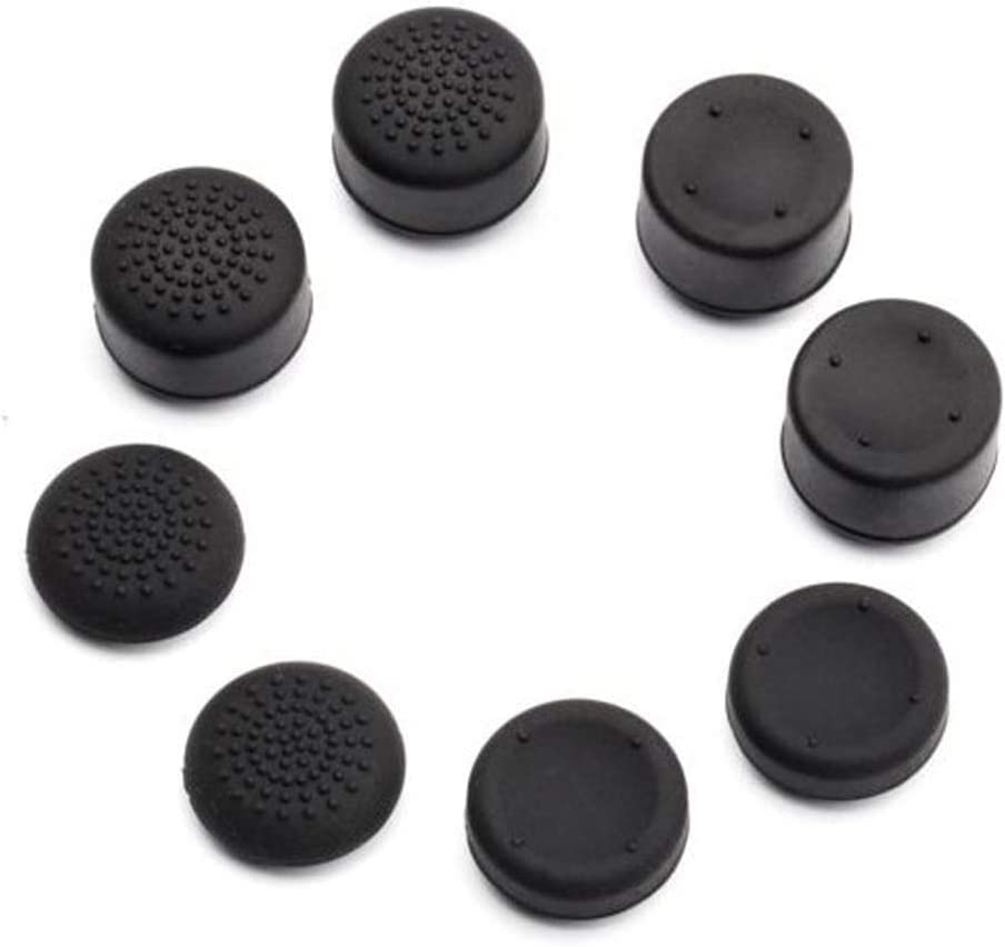 8 Pcs Heightened Soft Silicone Anti-Slip Analog Joystick Thumb Grip Stick Cap Cover Case Skin Skid Heighten for Playstation 4 PS4 PS3 Xbox Controller (Black)