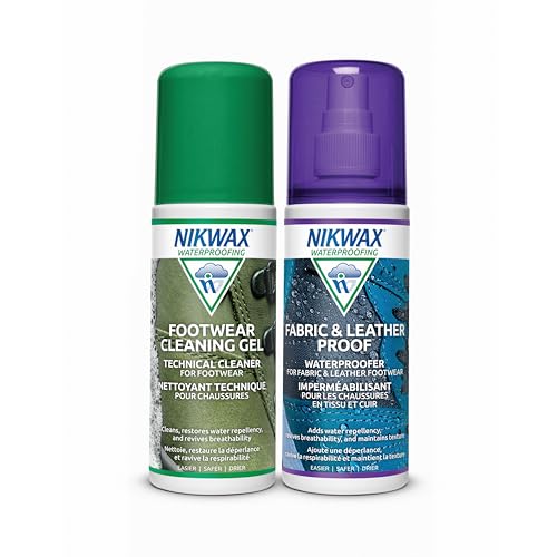 Nikwax Fabric & Leather Footwear Cleaning and Waterproofing DUO-Pack, 125ml, Spray On, Restores DWR Water Repellency, Shoe Care, Boot & Footwear Cleaner, Rain Protection, Safe for Gore-Tex