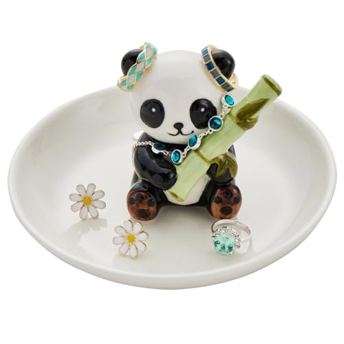 Zhuboji Panda Ring Holder Jewelry Dish, Ceramic Jewelry Holder Ring Dish Jewelry Tray, Panda Gifts for Women Birthday Engagement Wedding Christmas