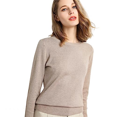 Amazon Official site Sweaters for Women Cable Knit New Round Neck Long Sleeve Loose Pullover Solid Knit Bottom Shirt Soft Sweater (Khaki, S)