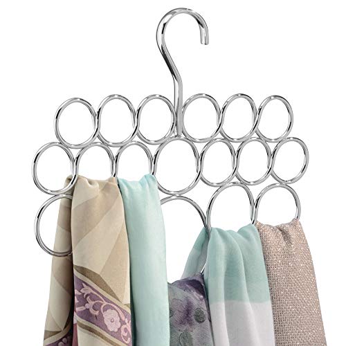 iDesign Axis Metal Loop Scarf Hanger, No Snag Closet Organization Storage Holder for Scarves, Men's Ties, Women's Shawls, Pashminas, Belts, Accessories, Clothes, 18 Loops ,0.3' x 9.9' x 11.2', Chrome