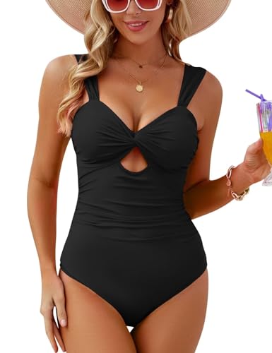 VIMPUNEC Women One Piece Tummy Control Swimsuit High Waisted Bathing Suit Cut Out Swimwear Black XL