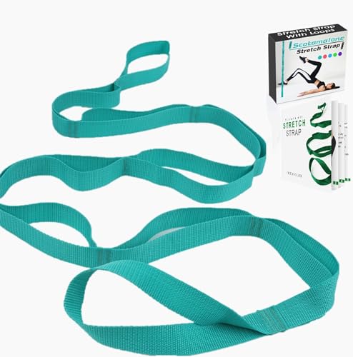 Scotamalone Stretching Strap Yoga Strap Physical Therapy for Home Workout, Exercise, Pilates and Gymnastics with Exercise Book 10 Loops Non-Elastic Stretch Bands with Aesthetic Packaging for Women & Men