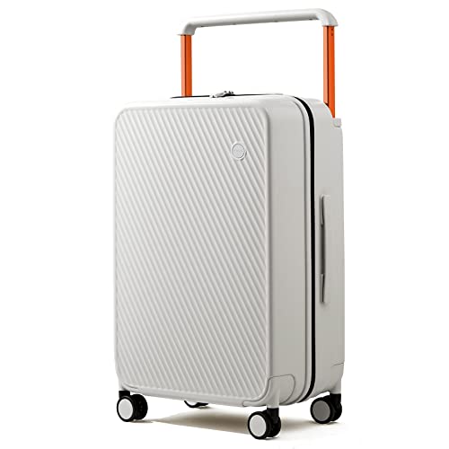 mixi Carry On Luggage Airline Approved 20'' Lightweight Luggage Wide Handle PC Hardshell Suitcases with Spinner Wheels & TSA Lock, Smoke White