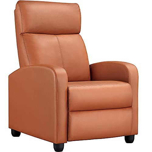 Yaheetech Recliner Chair PU Leather Recliner Sofa Home Theater Seating with Lumbar Support Overstuffed High-Density Sponge Push Tan Recliners