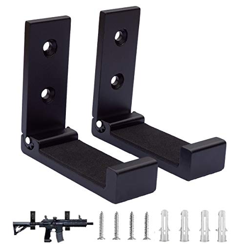 GuRK Gun Hooks,Folding Indoor Gun Racks with Padding,Excellent for Hanging or Storing Any Long Gun,Shotgun,Rifle,Sword and Bow,Sturdy Gun Wall Mount Black 2PCS