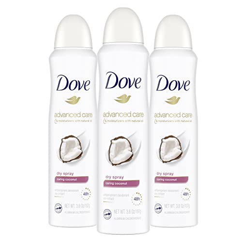 Dove Advanced Care Dry Spray Antiperspirant Deodorant Caring Coconut 3 Count For Women With 48 Hour Protection Soft And Comfortable Underarms 3.8 oz