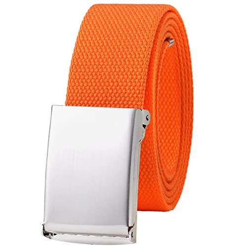 Falari Canvas Web Belt Fully Adjustable Cut to Fit Golf Belt Flip Top Silver Buckle - Orange